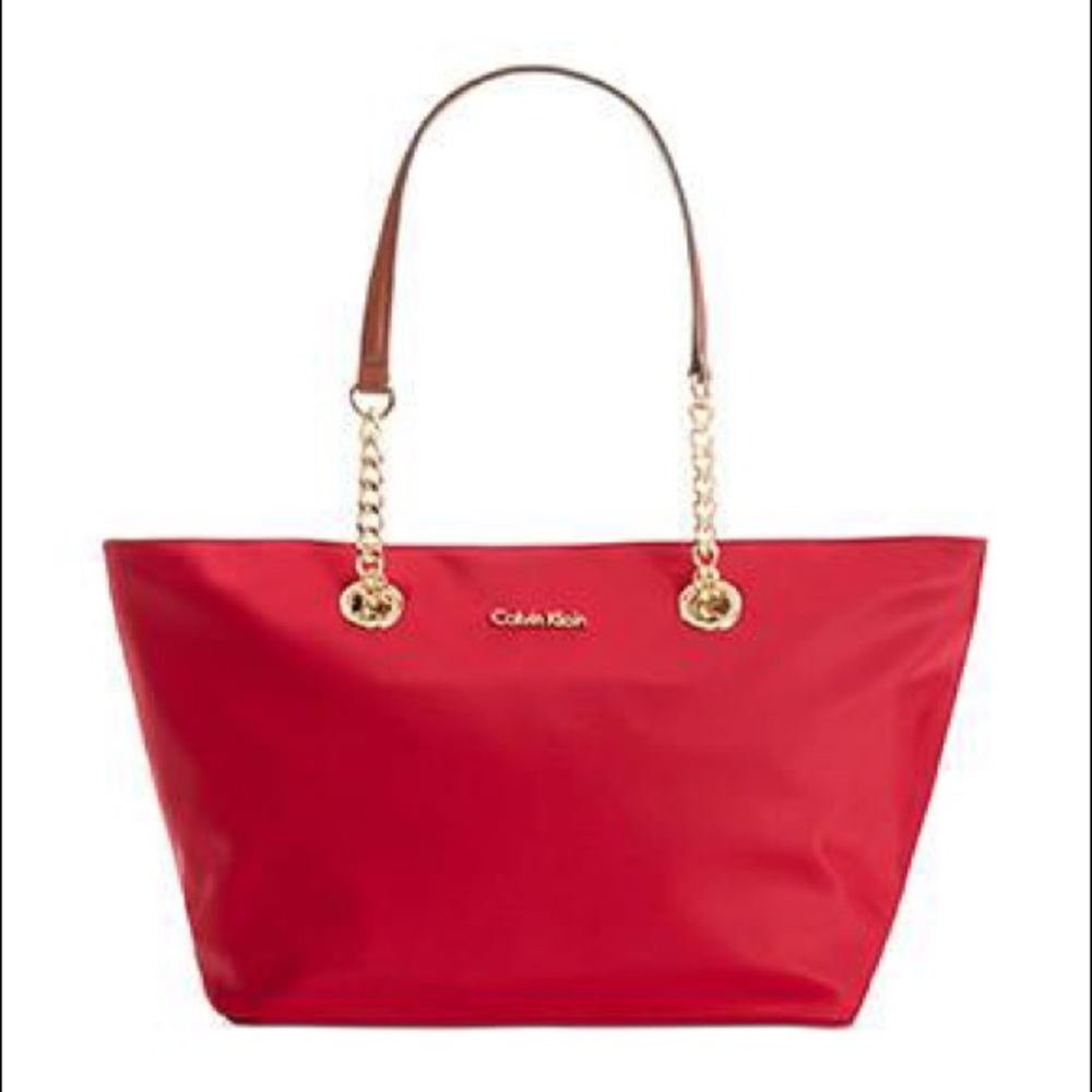 Calvin Klein Nylon Florence Tote Red & Brown